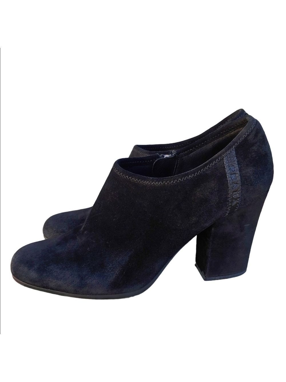 PRADA Black Suede Block Heel Ankle Booties Women's Size US 9 EURO 40 - Picture 1 of 17